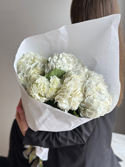 Охапка белых колумбийских гортензий