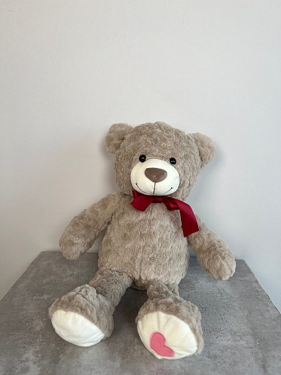 Мягкая игрушка: бежевый медвежонок с бантиком 40 см