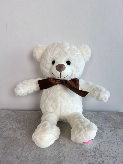Мягкая игрушка: белый медвежонок с бантиком 30 см