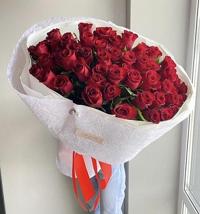 Кенийские красные розы 51 шт.