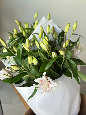 Охапка розовых пионовидных лилий